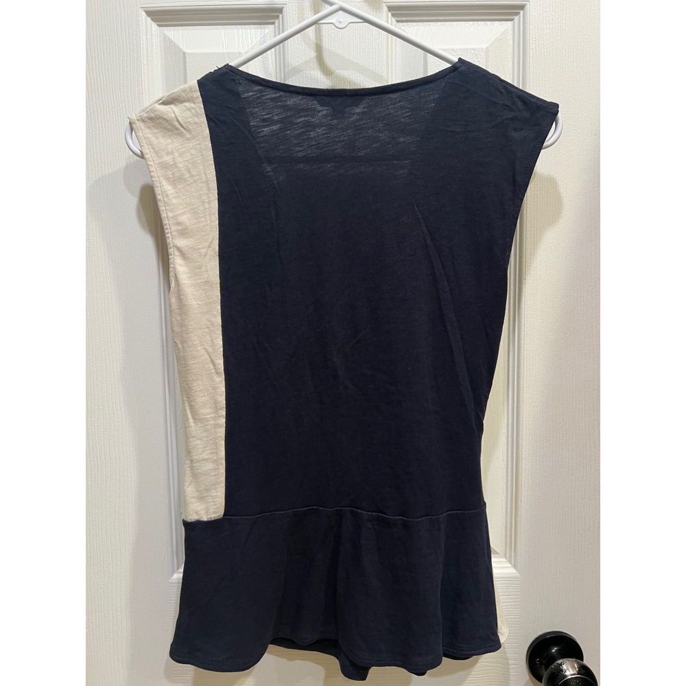 Anthropologie Leifnotes Navy Gray Colorblock Surplice Wrap Draped V-Neck Top XS - Picture 6 of 6